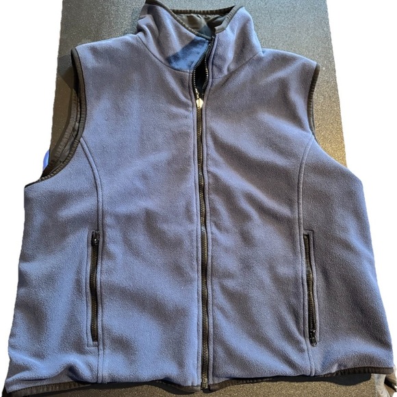 Jackets & Blazers - COACO New York Reversible‎ Vest Womens Large Blue Fleece - Black 100% Silk Zips